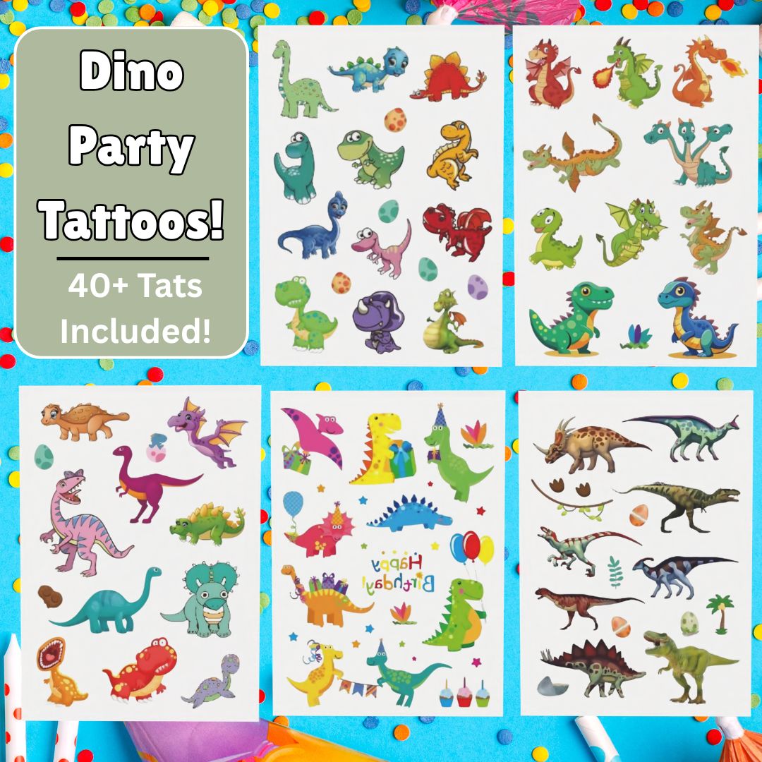 Dino Party Temporary Tattoos  (40+ Dino Tattoos)