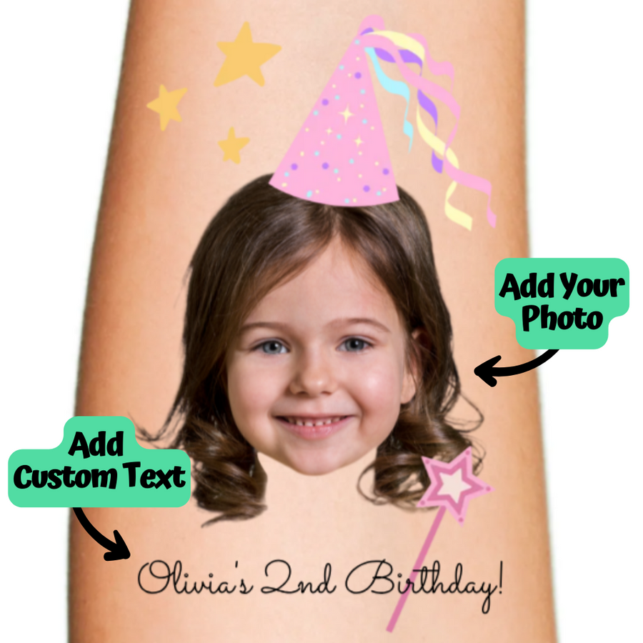Birthday Wand Temporary Tattoo With Birthday Cap