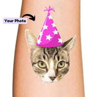 Cat Birthday Hat Custom Temporary Tattoo