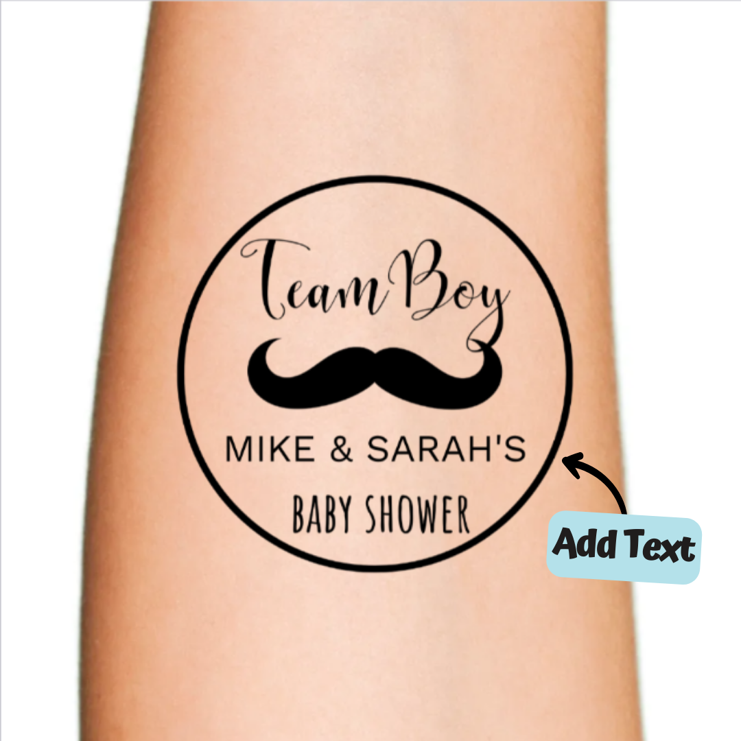 Baby Shower Team Boy With Moustache Print Custom Tattoo
