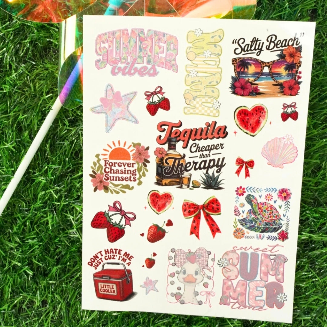 Summer Vibes Temporary Tattoo Sheet (20+ Tattoos)