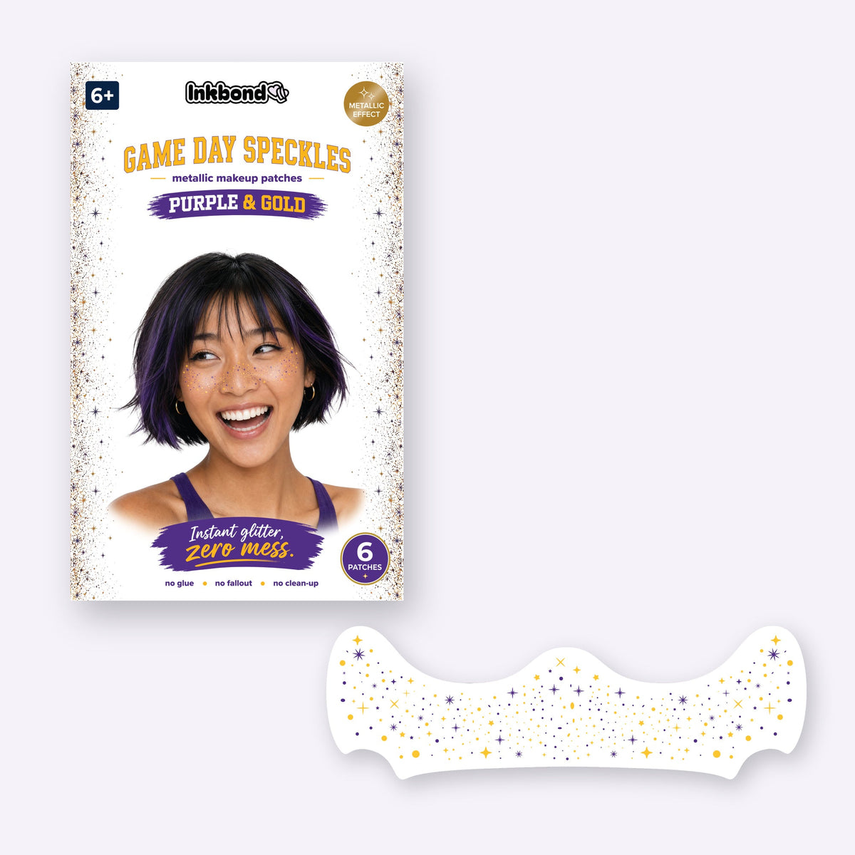 Purple and Gold Game Day Speckles envelope with the six patch glitter freckle sheet