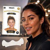 Gold metallic speckles worn by a model at night with the envelope and patch sheet