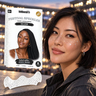 Silver metallic speckles worn by a model at night with the envelope and patch sheet