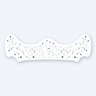 Navy blue and silver metallic speckle patch close up showing the freckle pattern