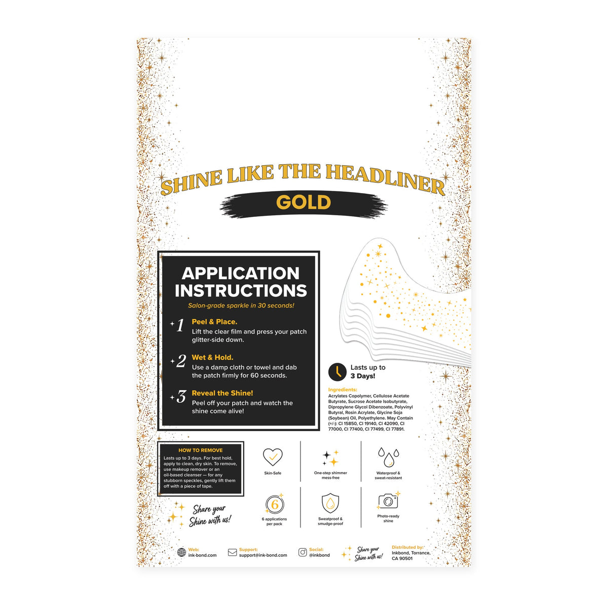 Gold Festival Speckles back panel with application instructions