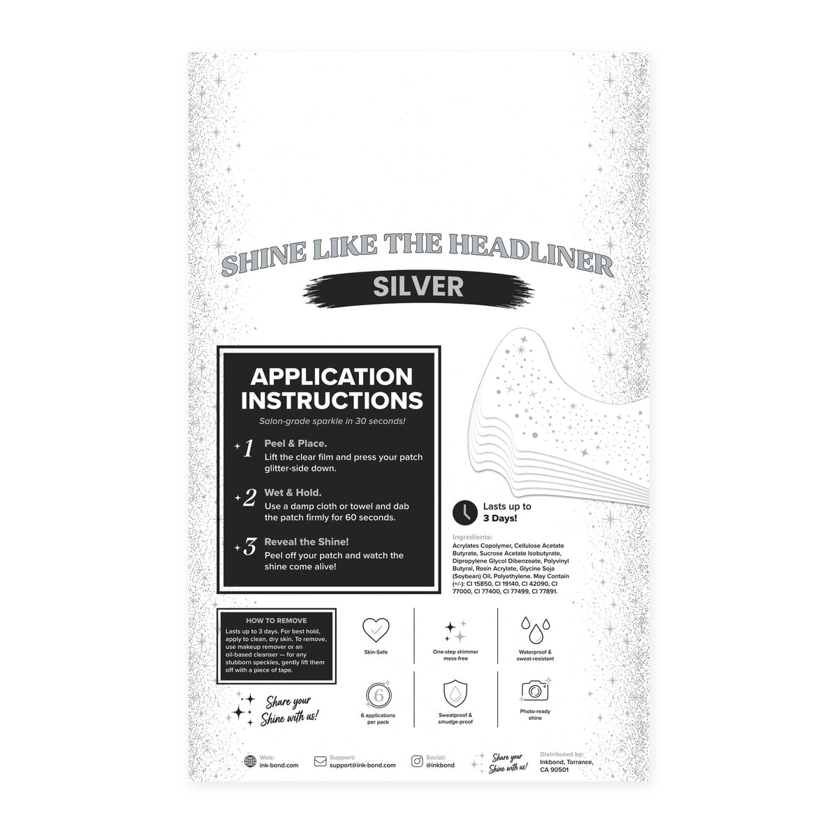 Silver Festival Speckles back panel with application instructions
