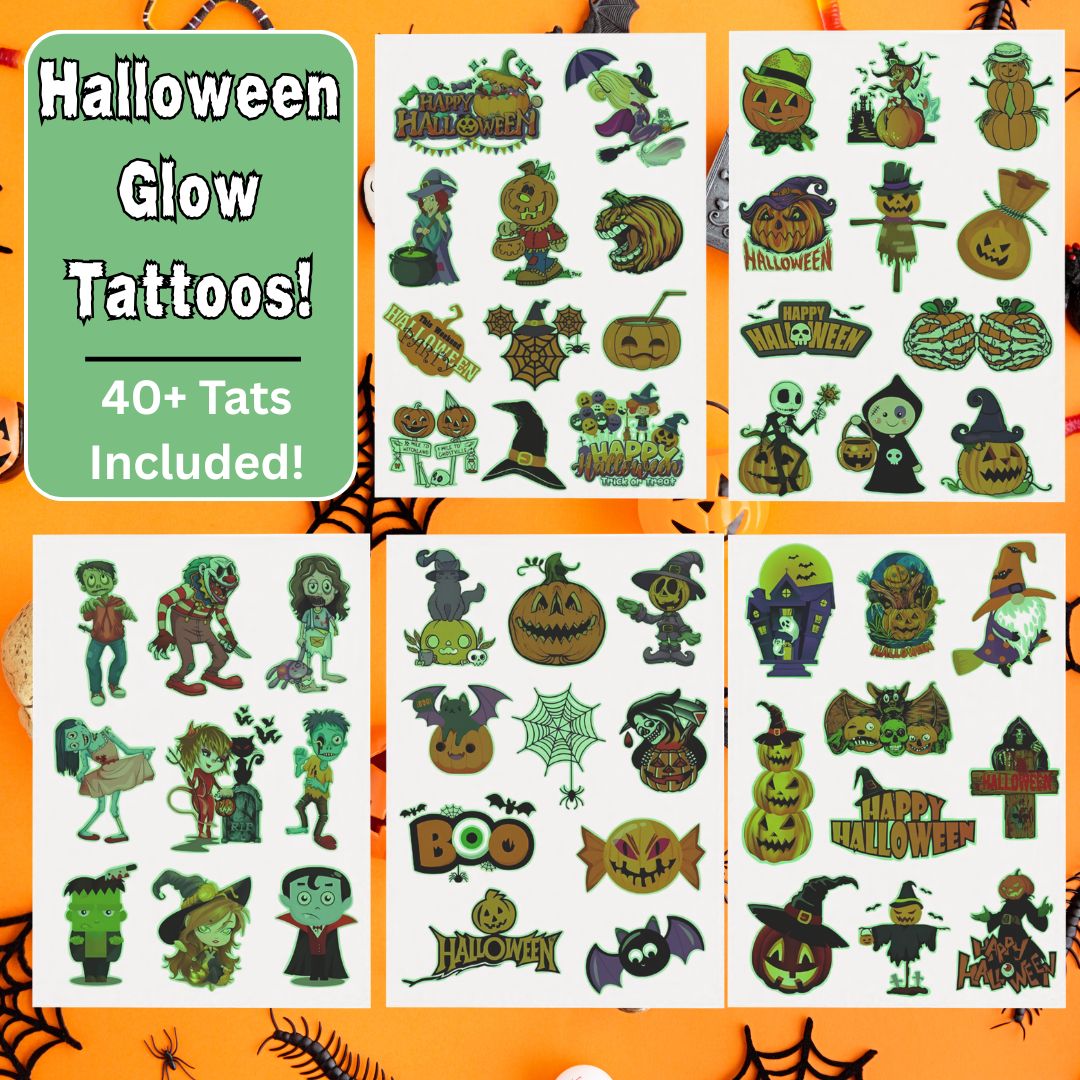 Halloween Glow in the Dark Temporary Tattoos Sheets (40+ Tattoos)
