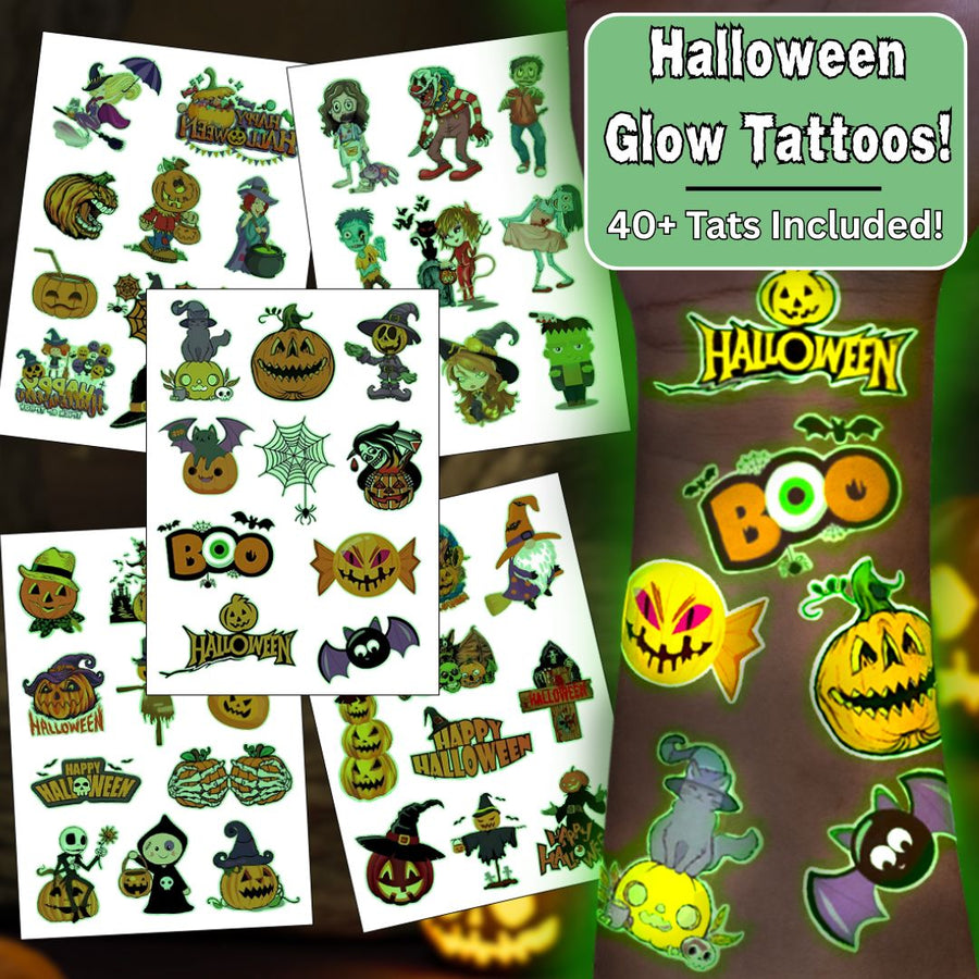 Halloween Glow in the Dark Temporary Tattoos Sheets (40+ Tattoos)