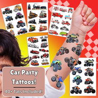 Monster Truck Party Temporary Tattoo Sheets (40+ Tattoos)