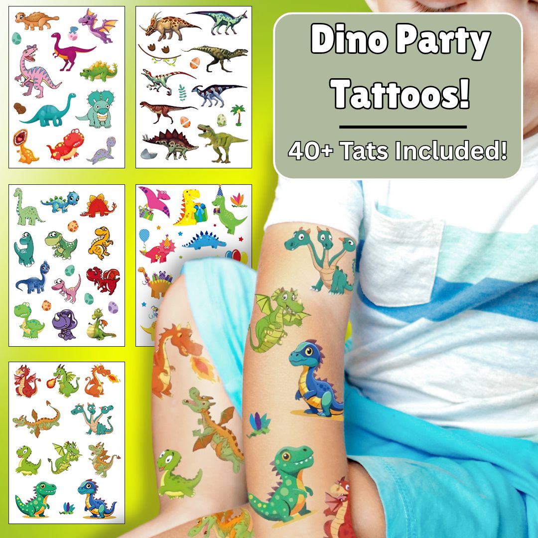 Dino Party Temporary Tattoos  (40+ Dino Tattoos)
