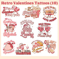 Retro Style Valentines Temporary Tattoos (10 Pack)