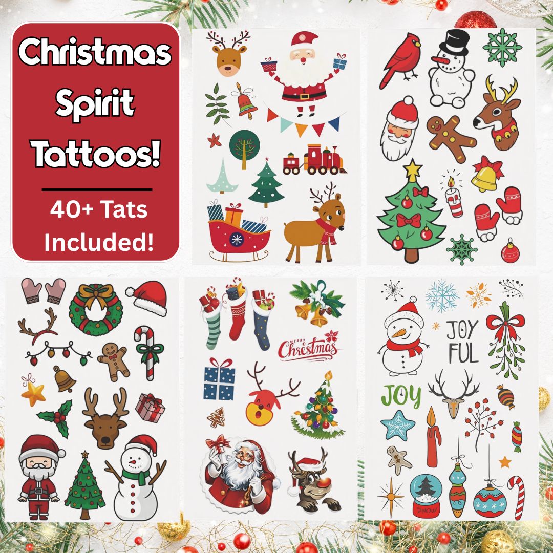Christmas Spirit Temporary Tattoo Sheets (40+ Tattoos)