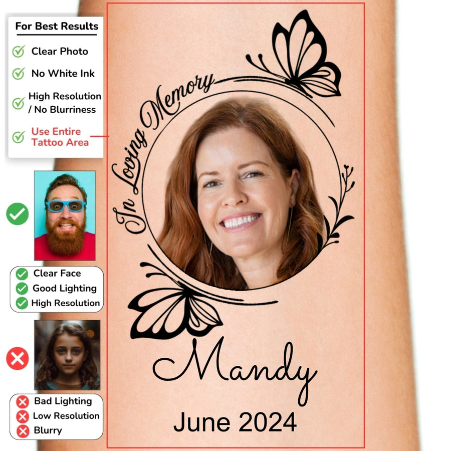 Memorial Border with Butterfly Custom Temporary Tattoo