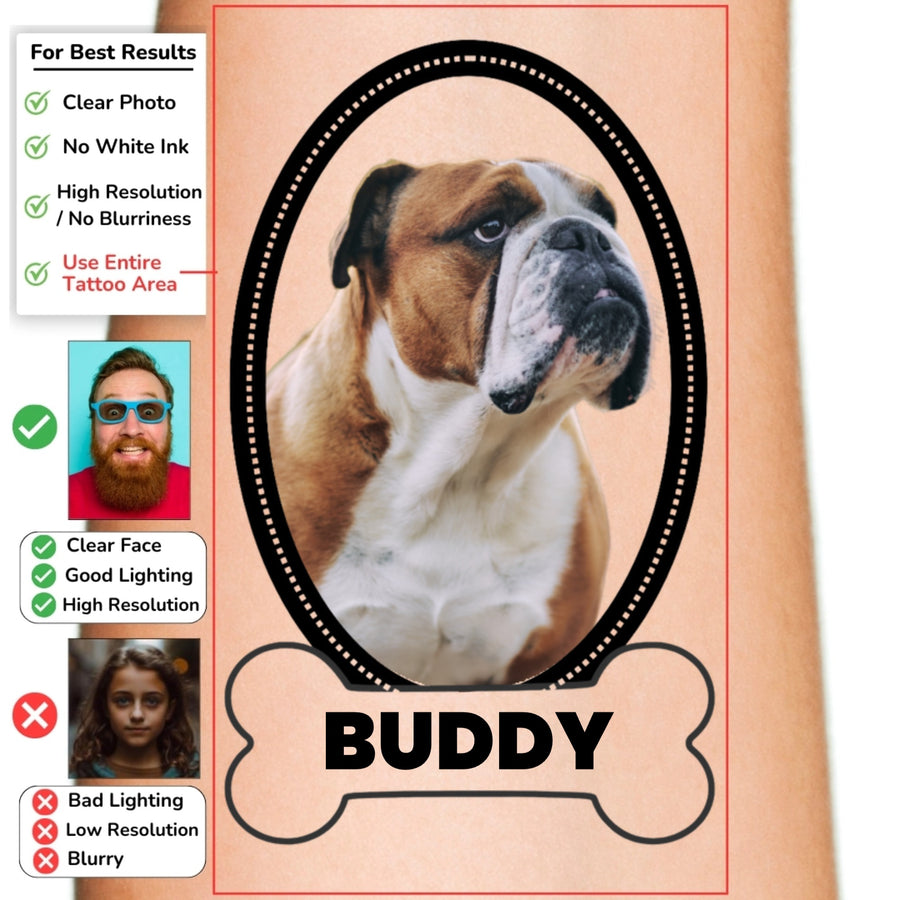Dog Memorial with Oval Border Custom Temporary Tattoo