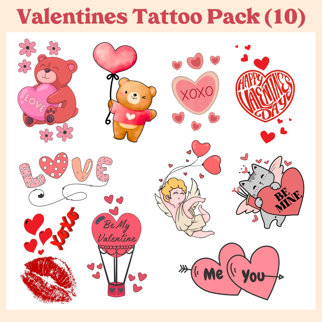 Love Valentines Temporary Tattoos (10 Pack)