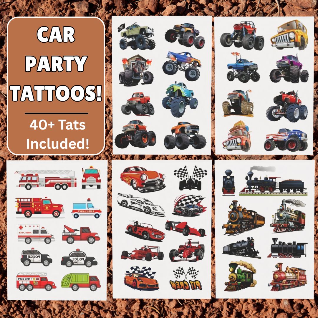 Monster Truck Party Temporary Tattoo Sheets (40+ Tattoos)