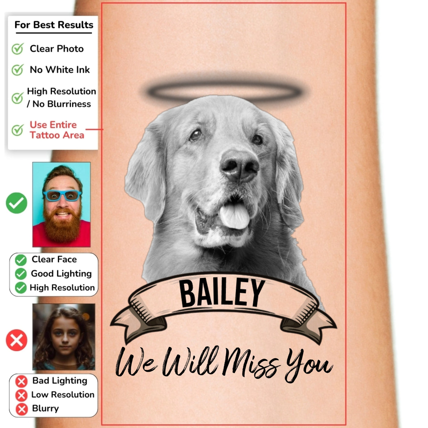 Grayscale Photo with Halo Custom Temporary Tattoo