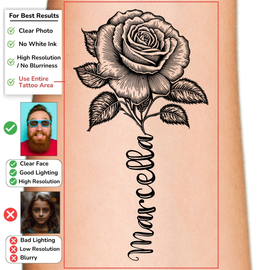 Rose Silhouette Memorial Custom Temporary Tattoo