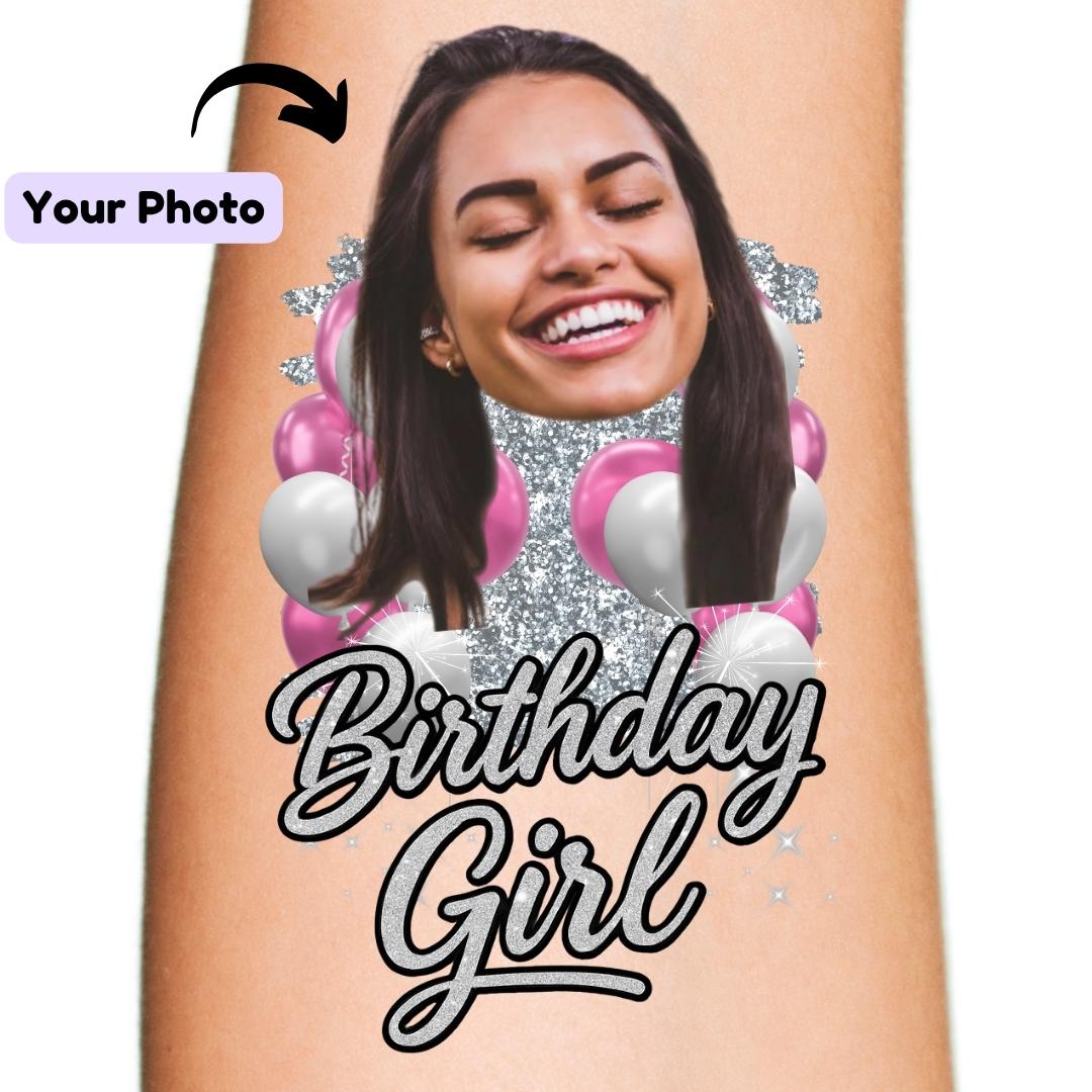 Birthday Girl Balloon Custom Temporary Tattoo