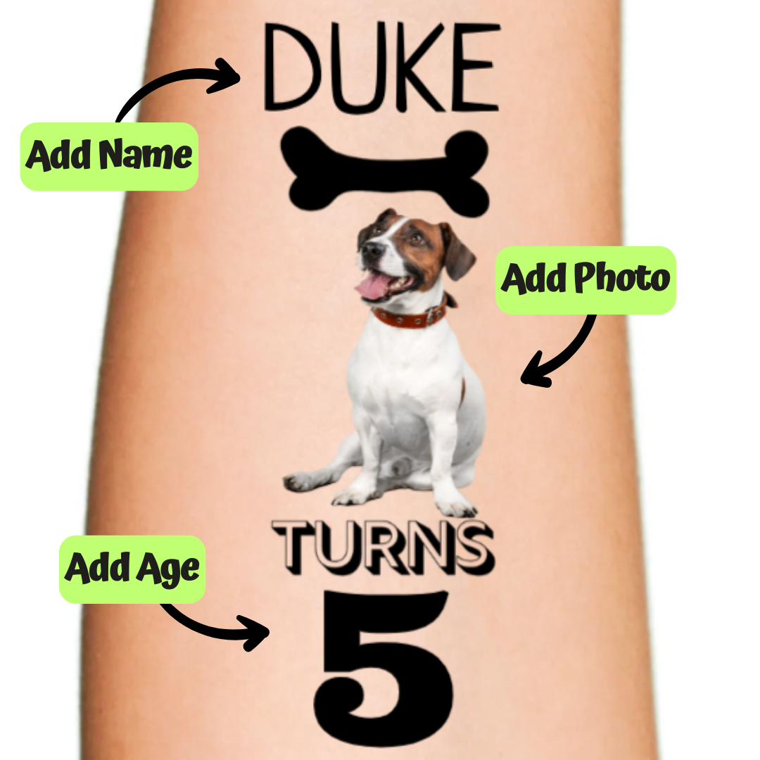 Dog Birthday Bone Customizable Temporary Tattoo