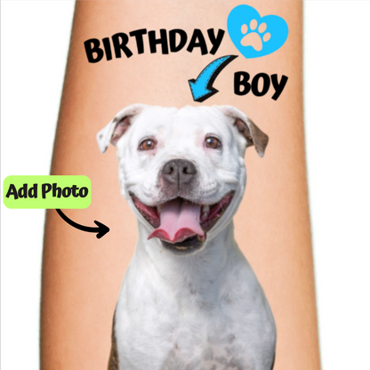 Dog Birthday Boy Heart Paw Temporary Tattoo