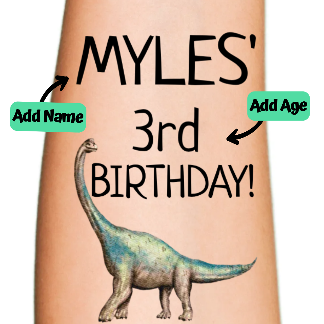 Birthday Dinosaur Temporary Custom Tattoo Application Guide for Kids Birthday