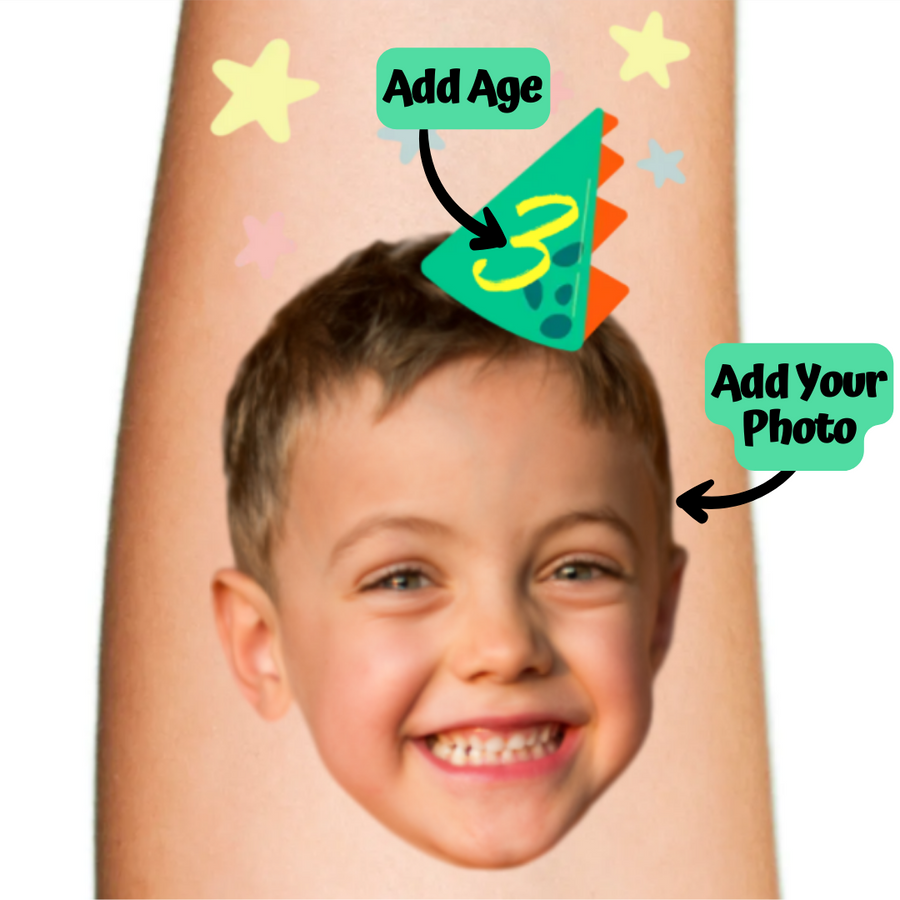Dinosaur Hat Temporary Tattoo for Kids Birthday Party