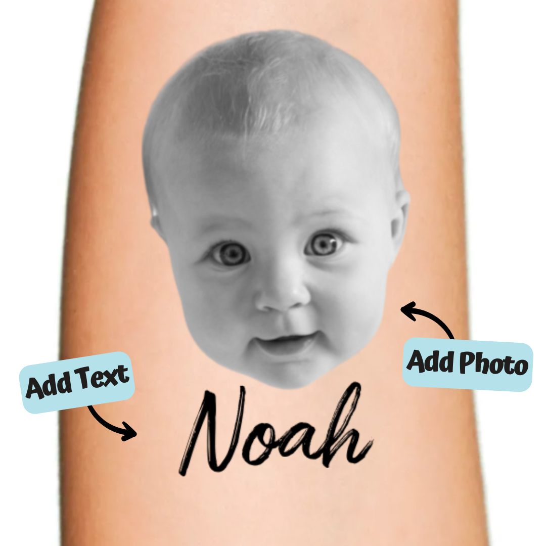 Face Cut-Out Photo with Custom Text Temporary Tattoo - Grayscale | Inkbond