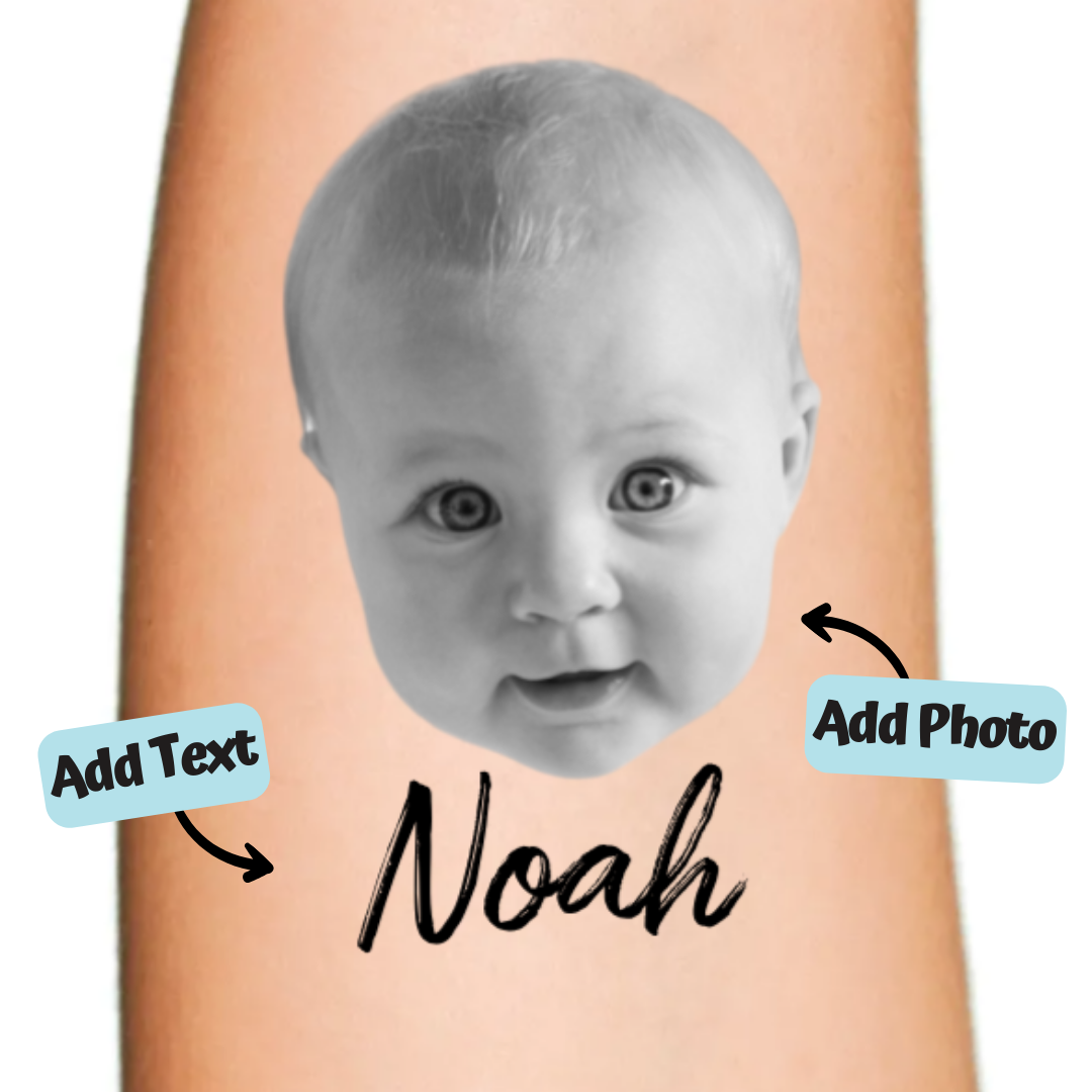 Face Cut-out Photo With Custom Text Temporary Tattoo