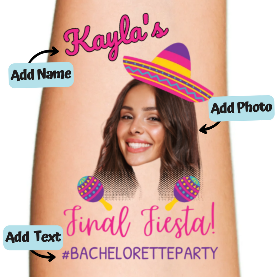 Final Fiesta Customizable Bachelorette Face Temporary Tattoo
