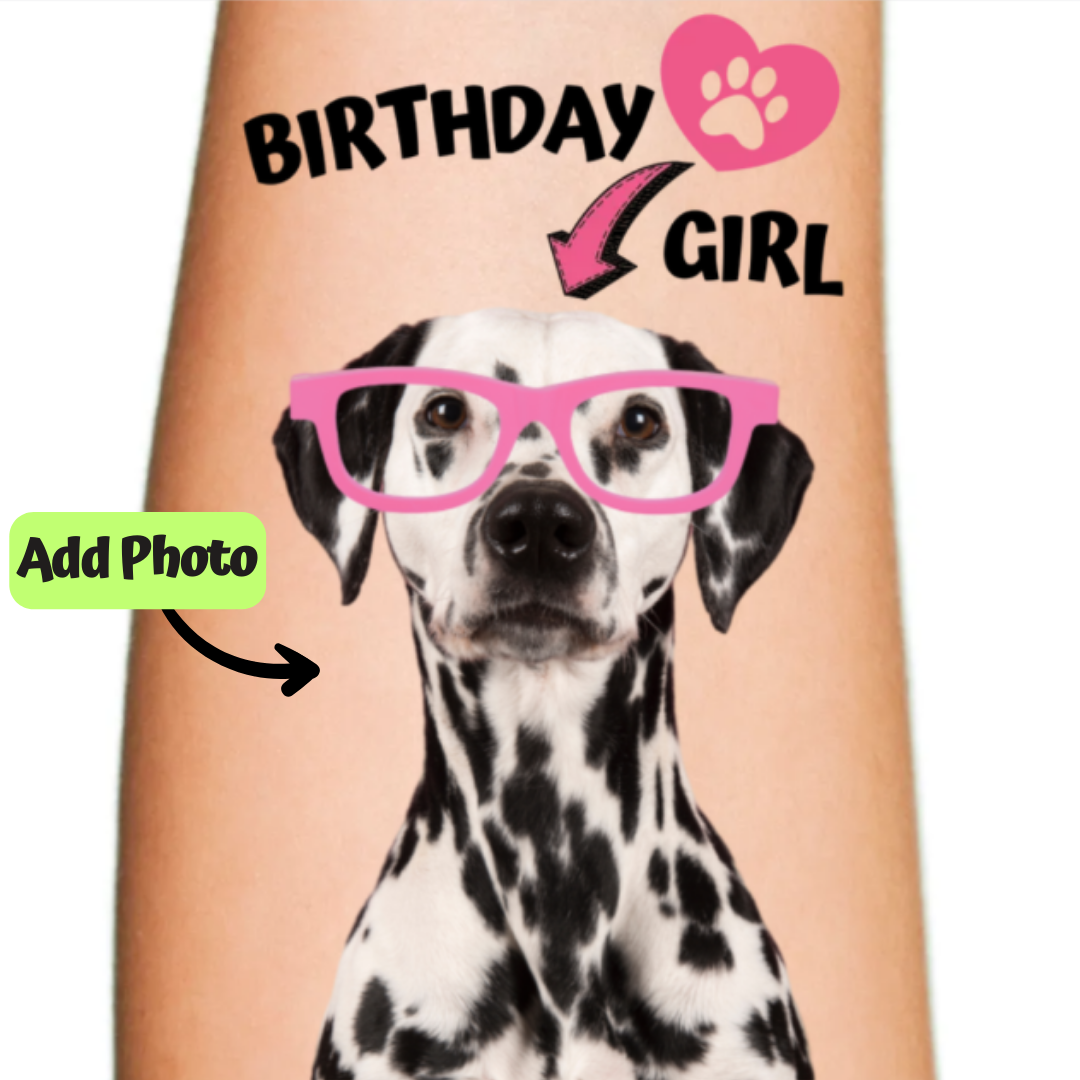 Dog Birthday Girl Heart Paw Temporary Tattoo