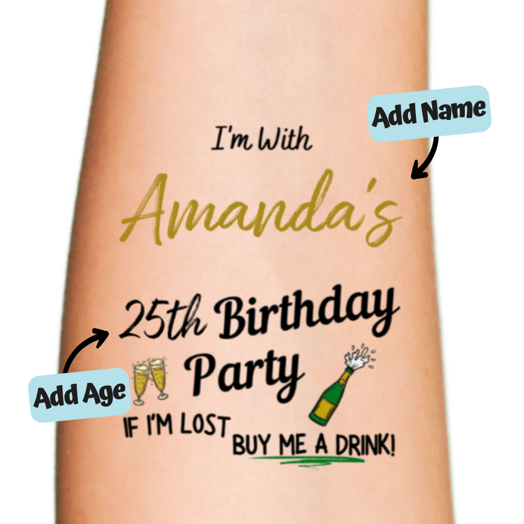 I Am With Lost Buy Me a Drink Birthday Party Temporary Tattoo