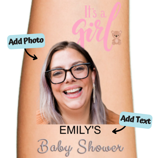 It's a Girl Baby Shower Temporary Tattoo With Baby Bear