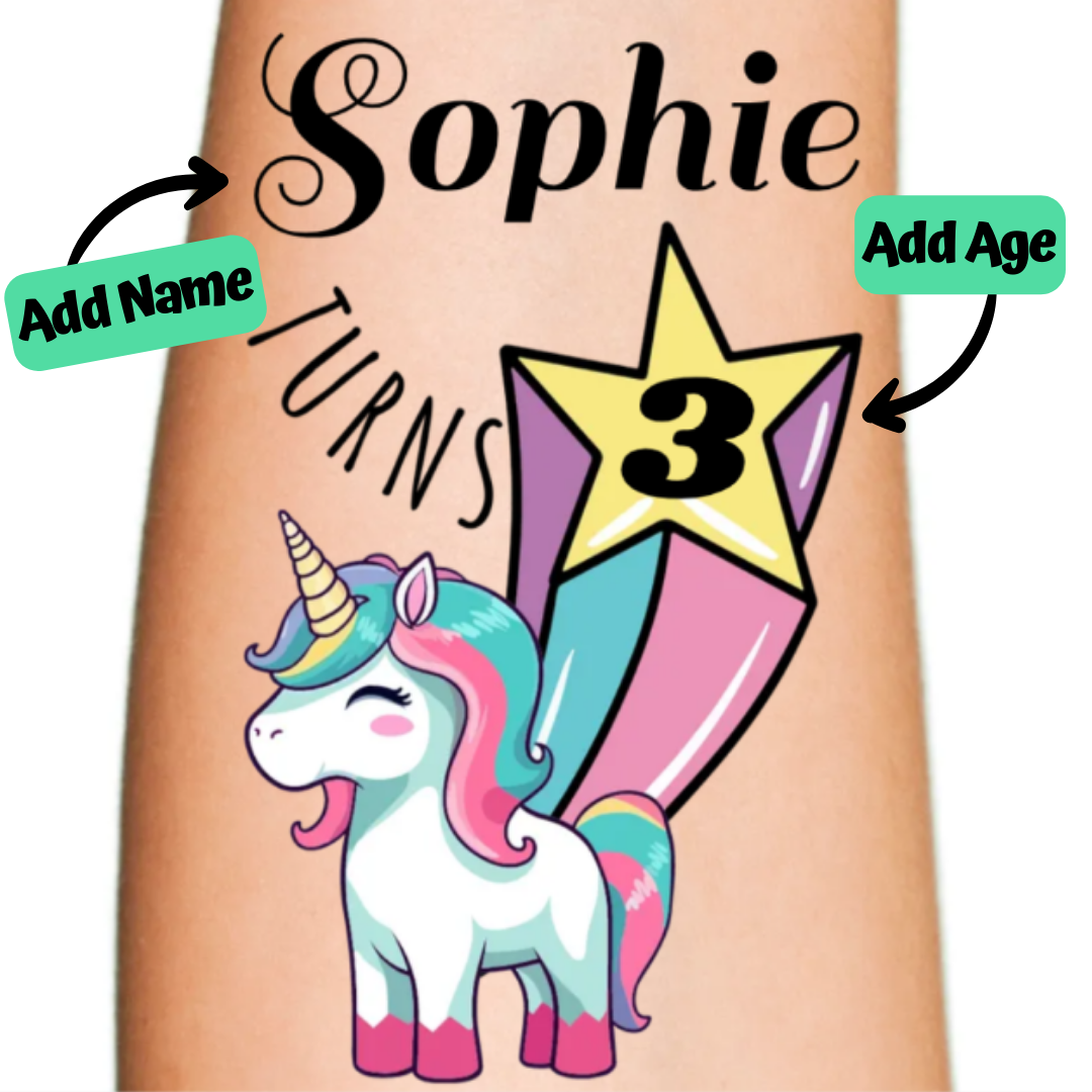 Little Unicorn Birthday Temporary Tattoo for Kids