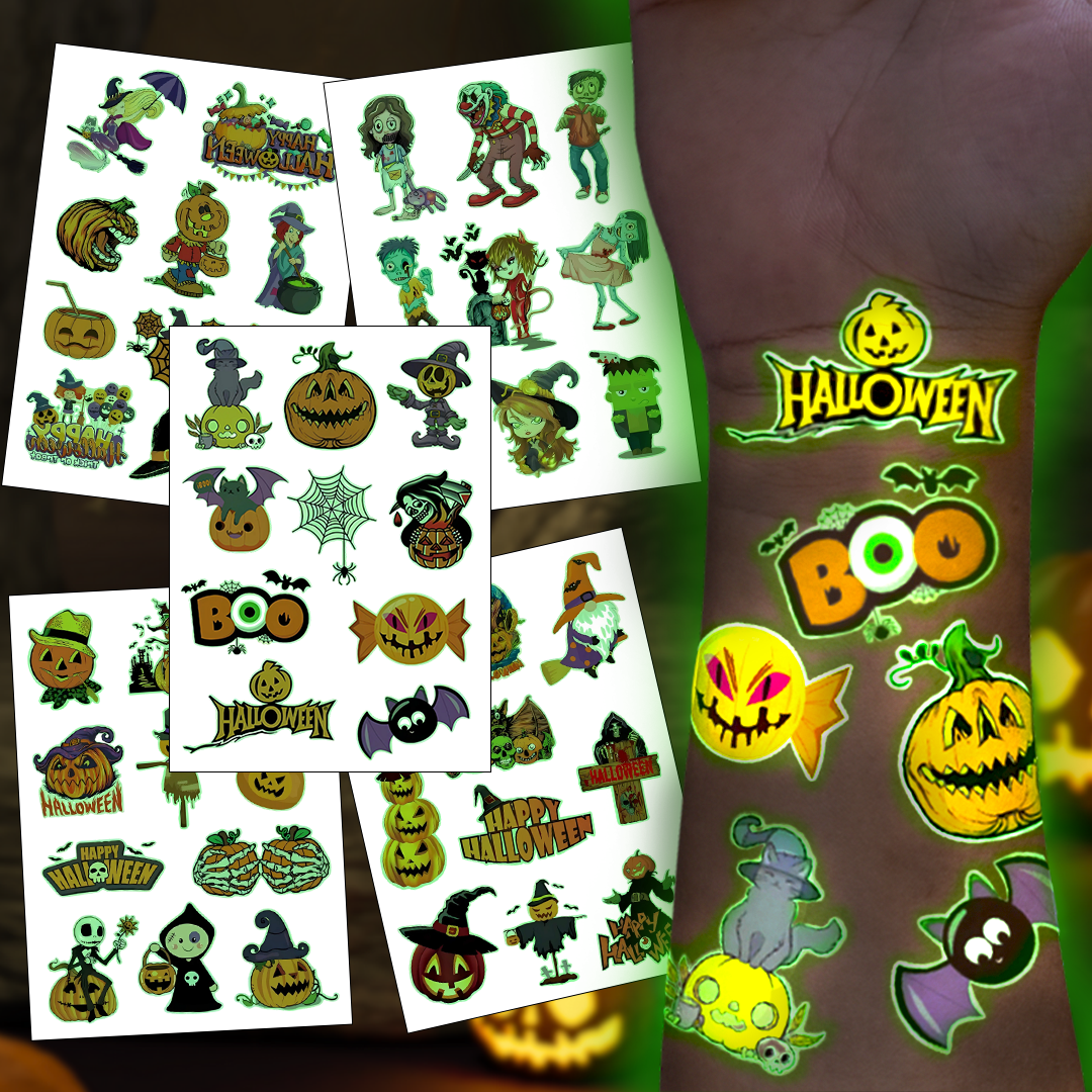 Halloween Glow in the Dark Temporary Tattoos Sheets (40+ Tattoos)