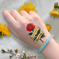 Memorial Rose with Text Ribbon Custom Temporary Tattoo