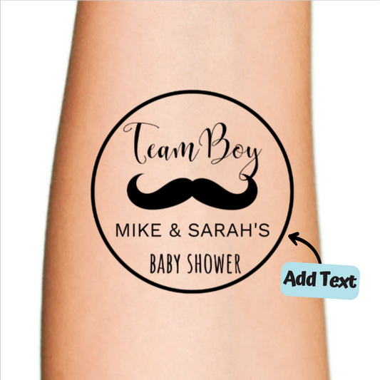 Baby Shower Team Boy With Moustache Print Custom Tattoo