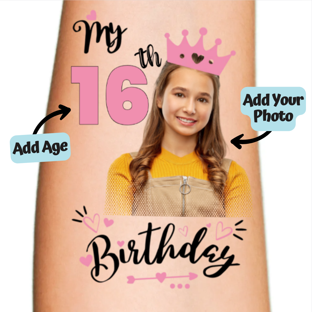 My 16th Birthday Black & Pink Temporary Tattoo Application