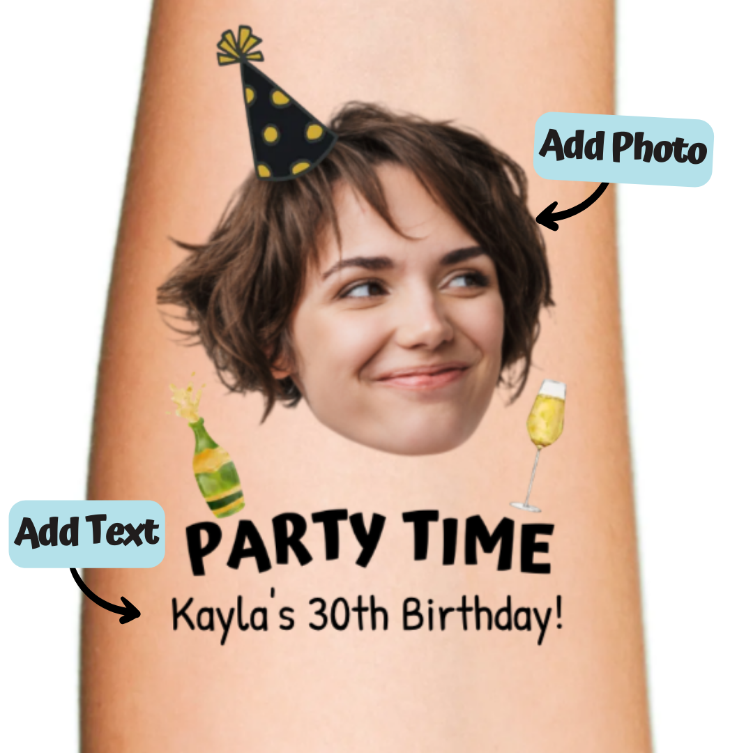 Party Time Birthday Temporary Tattoo
