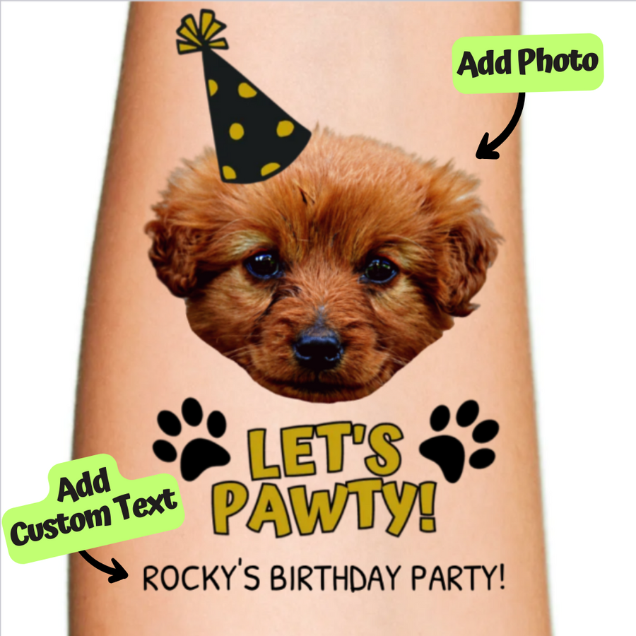 Lets Pawty Birthday Dog Temporary Tattoo