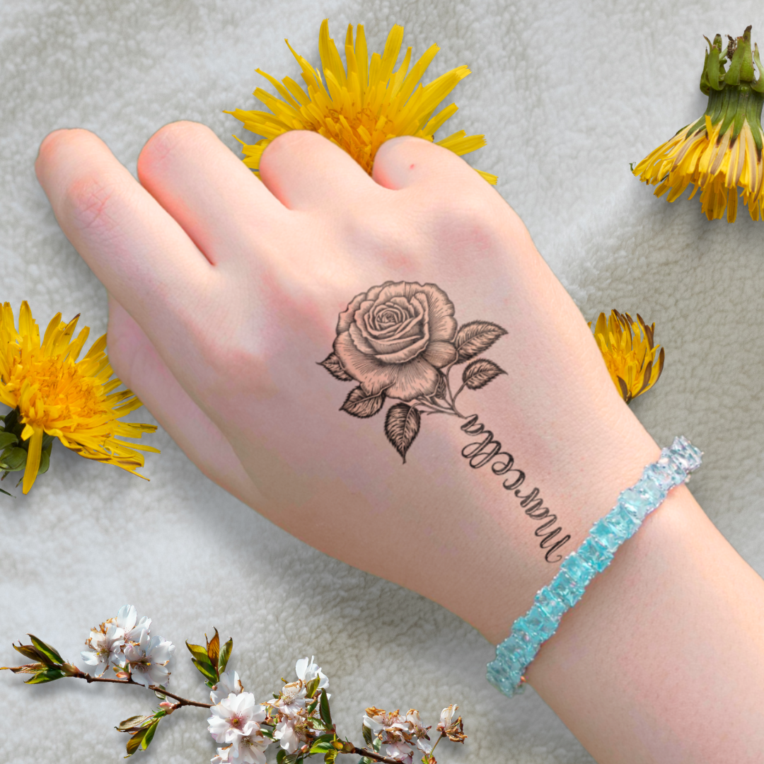 Rose Silhouette Memorial Custom Temporary Tattoo