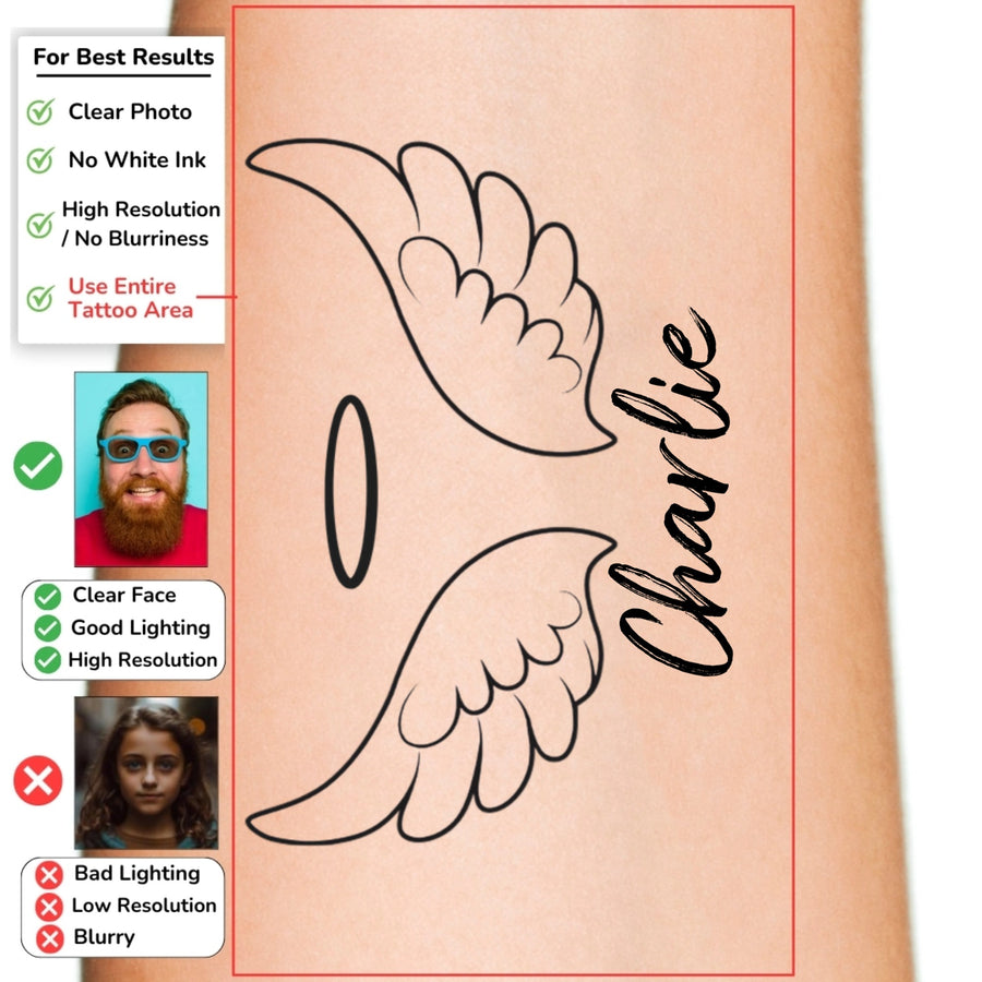 Halo and Wings Memorial Custom Temporary Tattoo