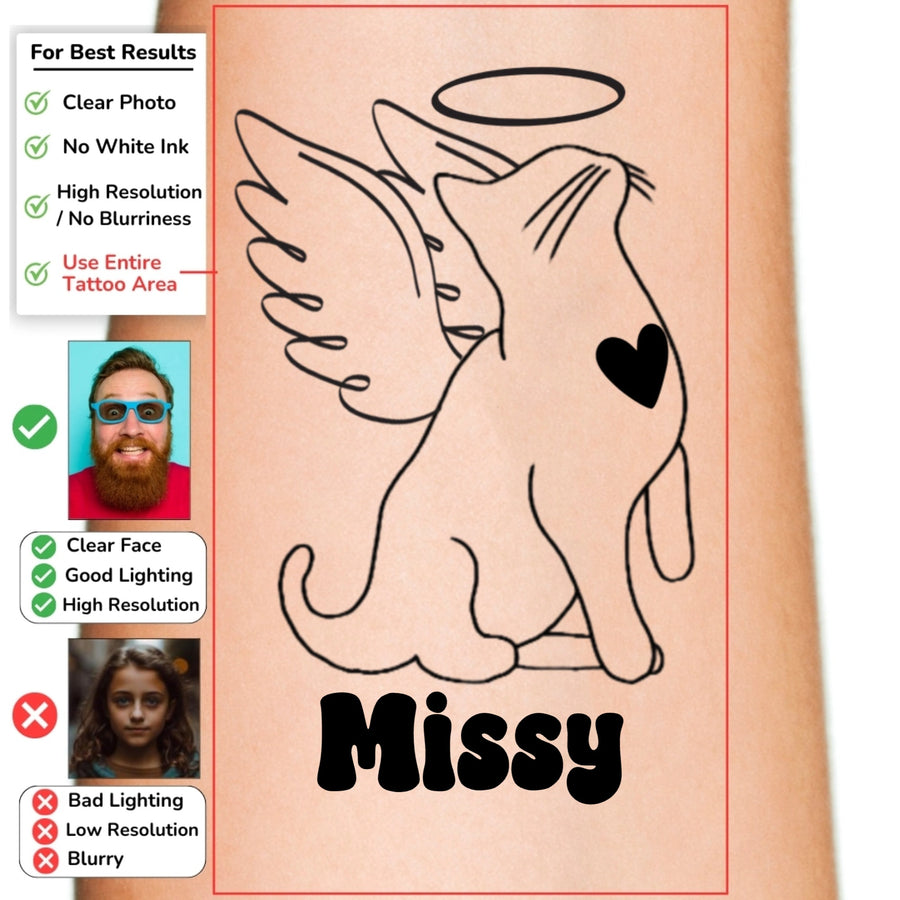 Pet Outline with Halo and Wings Memorial Custom Temporary Tattoo