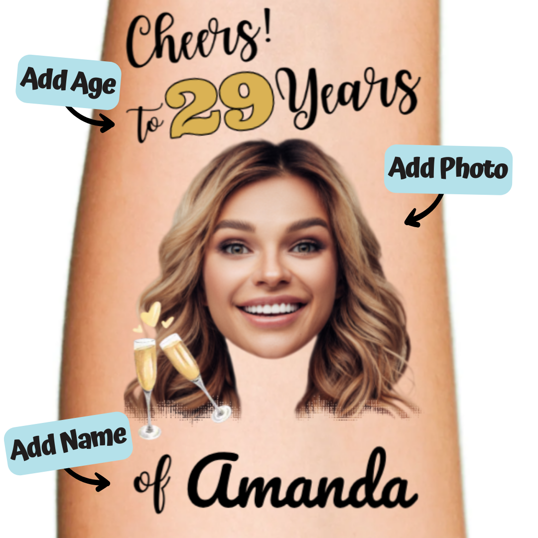 Cheers to 29 Years Birthday Temporary Tattoo