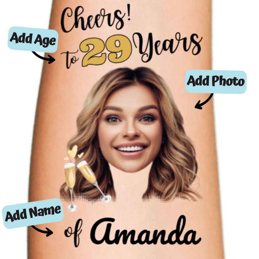 Cheers to 29 Years Birthday Temporary Tattoo