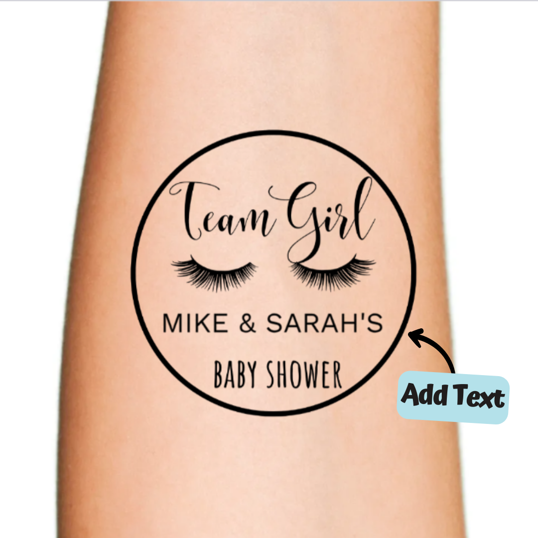 Baby Shower Team Girl With Eyelashes Print Temporary Tattoo