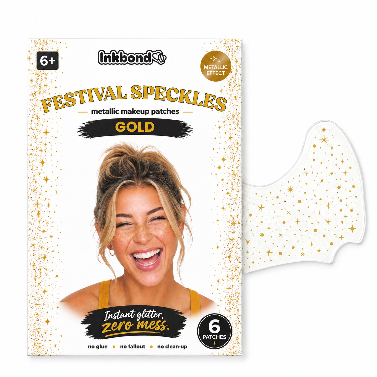 Inkbond Gold Festival Speckles envelope with glitter freckle patch sheet