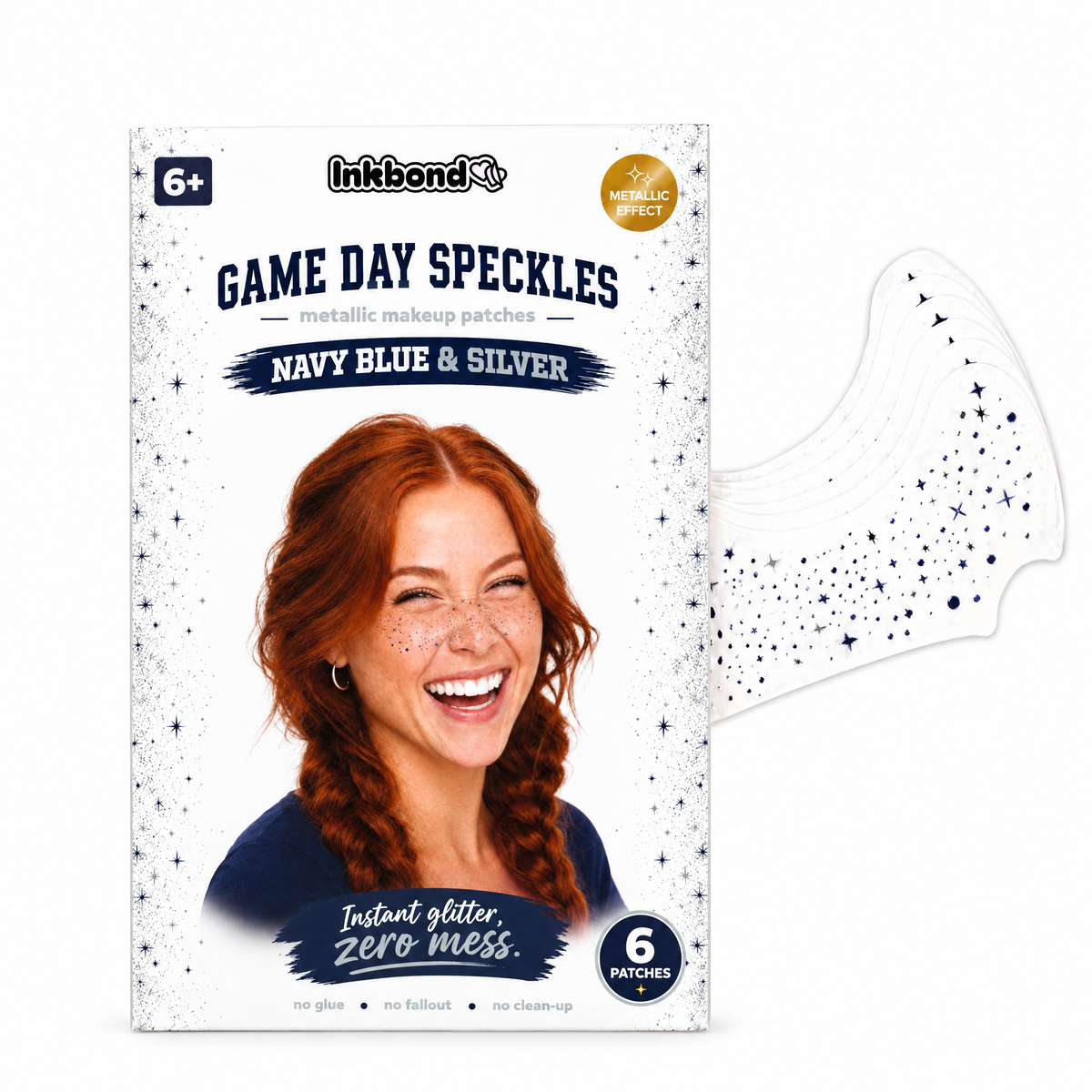 Inkbond Navy Blue and Silver Game Day Speckles envelope with glitter freckle patch sheet