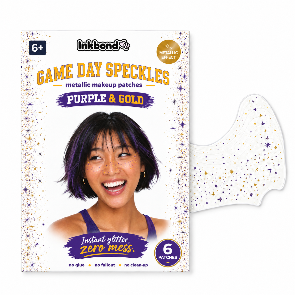 Inkbond Purple and Gold Game Day Speckles envelope with glitter freckle patch sheet